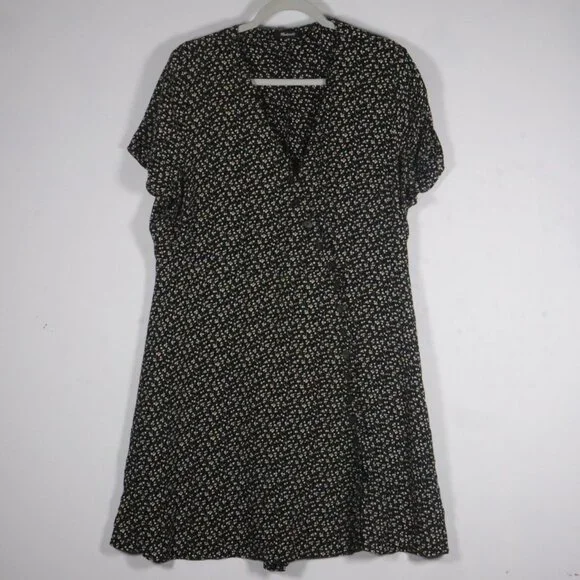 Madewell Women Button-Wrap Dress in Playground Posies Dress Size L Black Floral - Picture 15 of 16